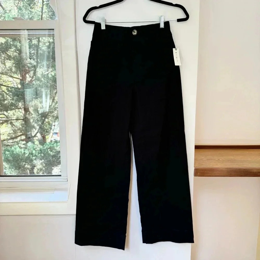 New Anthropologie The Colette Cropped Wide Leg Pants Maeve Linen Black 32 Tall - Picture 8 of 12